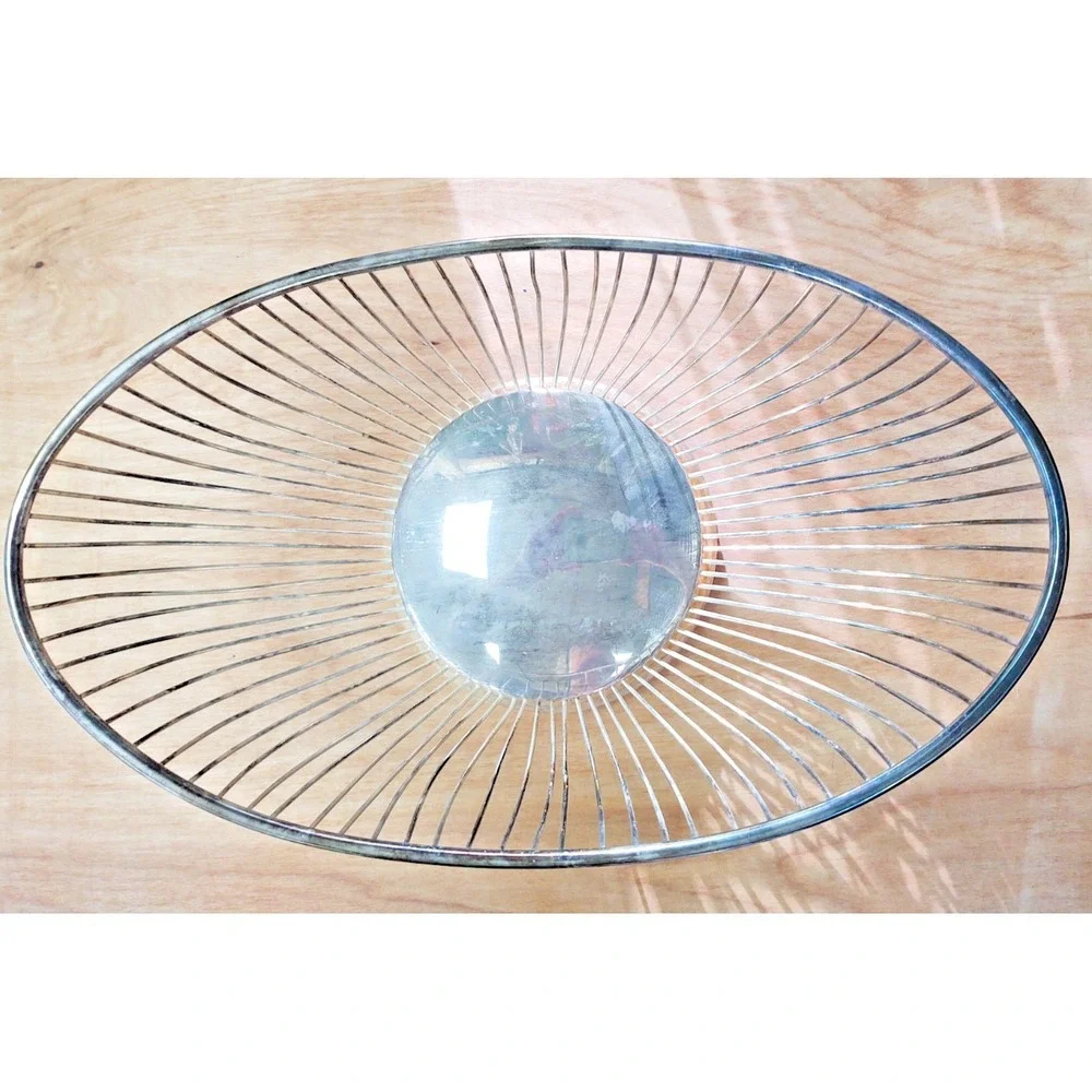 Vintage Silver Plate Oval Wire Bread Fruit Food Basket 12